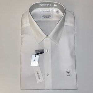 Calvin Klein NWT Steel Dress Shirt. White Slim Fit Size 16 34/35